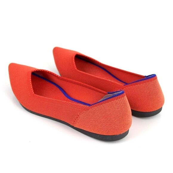 Rothy's ORANGE TEXTILE BLUE TRIM POINTED TOE FLAT BALLET SLIP ON SHOES Sz 8W - Picture 3 of 9